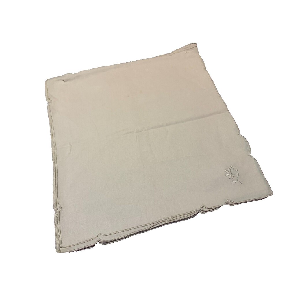 Cloth Dinner Napkins Set of 12 Ecru 16x16 Elegant Old School Fine Dining Embroid